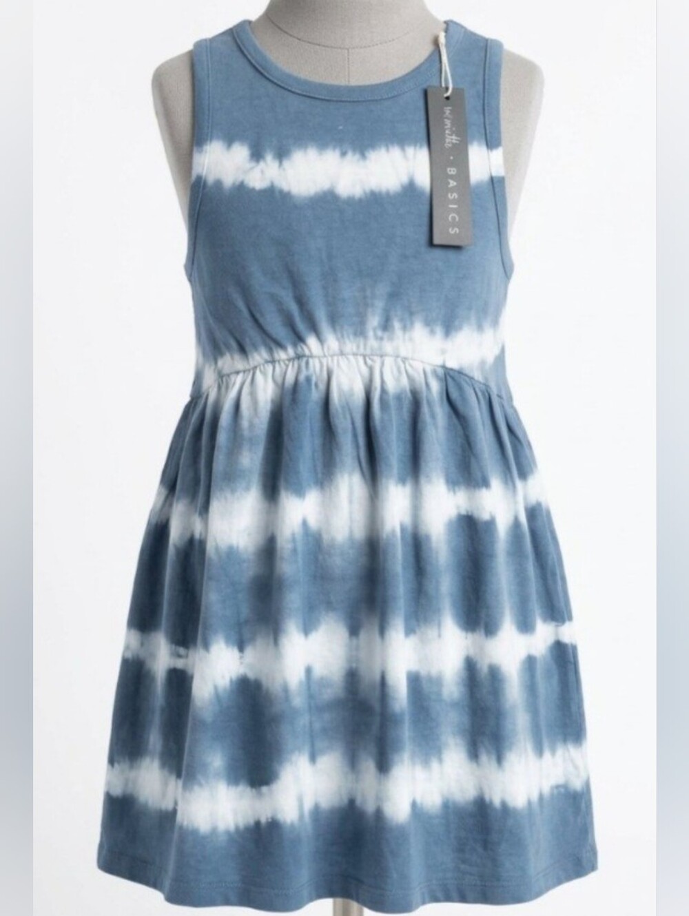 MIKI MIETTE BASICS Blue and White Tie-Dye Sleeveless Dress for Girls